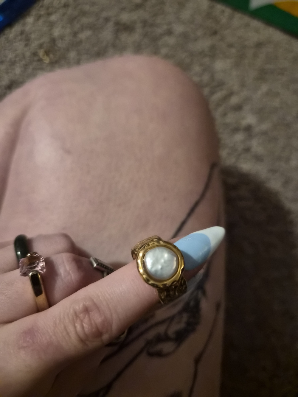 Gold-Tone Pearl Statement Ring - White Center